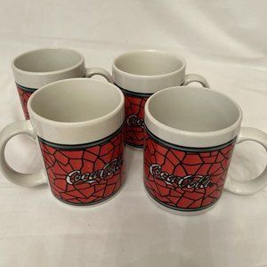 Set Of 4 Coca Cola Brand Dinnerware Mugs Cups 1998 Vtg Dishwasher & Microwave Ok